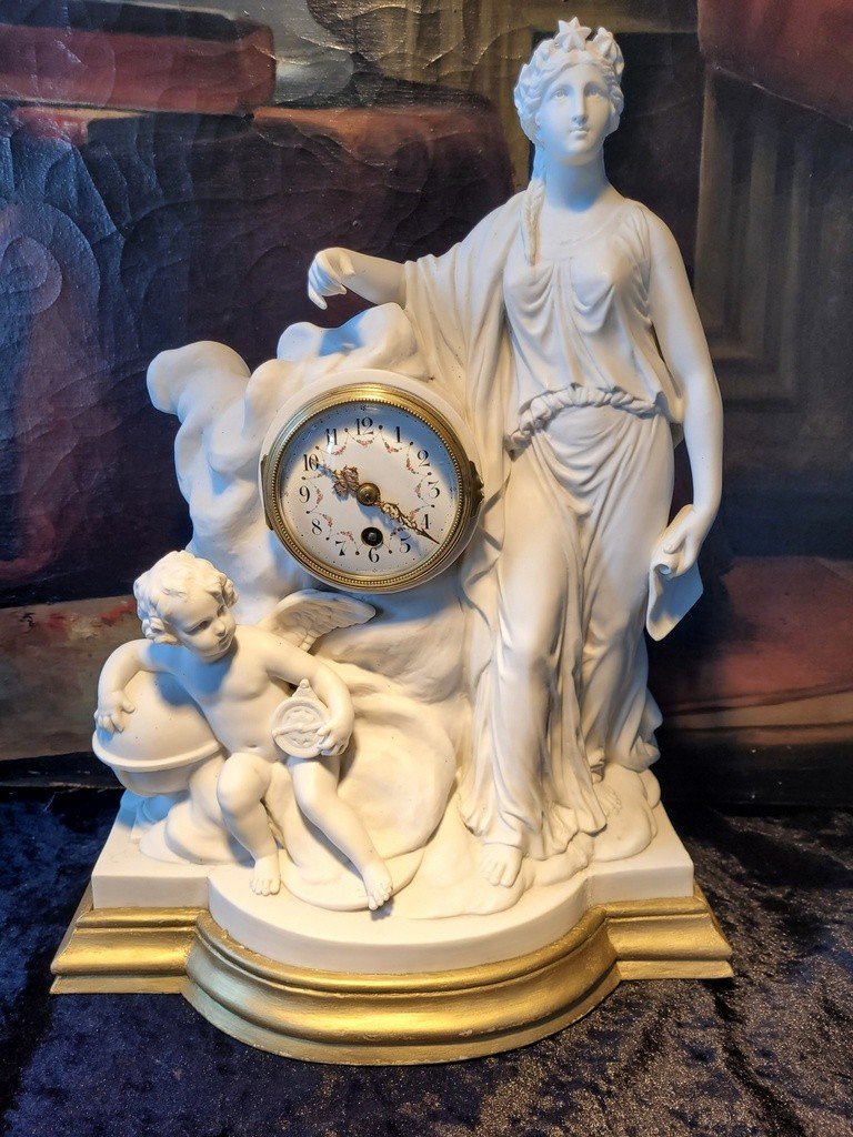  Pendule &quot; Groupe All&eacute;gorie de la Nuit &quot; en Biscuit de Porcelaine de S&egrave;vres sign&eacute;e- XIXe Si&egrave;cle-photo-2