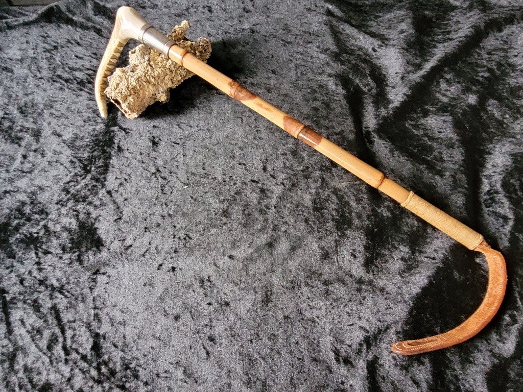 English Riding Crop With Antler Pommel And Solid Silver Trim - 19th Century 