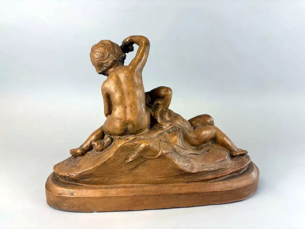 "putti" Group In Patinated Terracotta Signed On The Terrace - Late 19th - Early 20th Century-photo-2