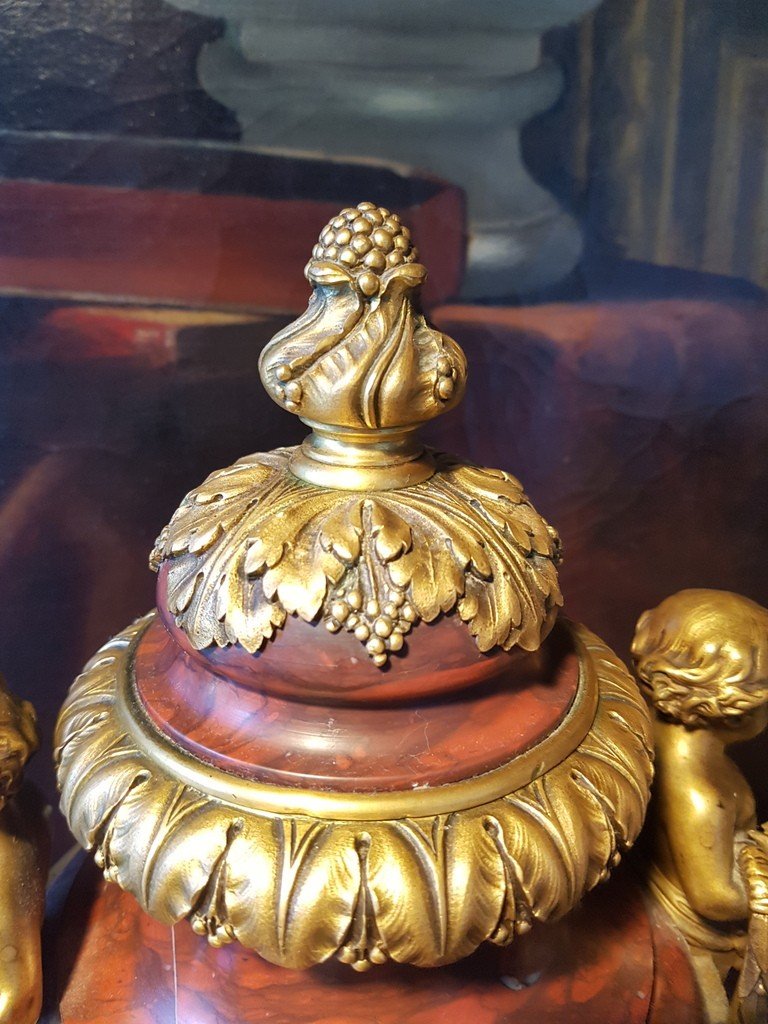 " Paire de Vases couverts Louis XVI " XIX e  Siècle - Marbre -Bronzes signés F. Barbedienne-photo-6