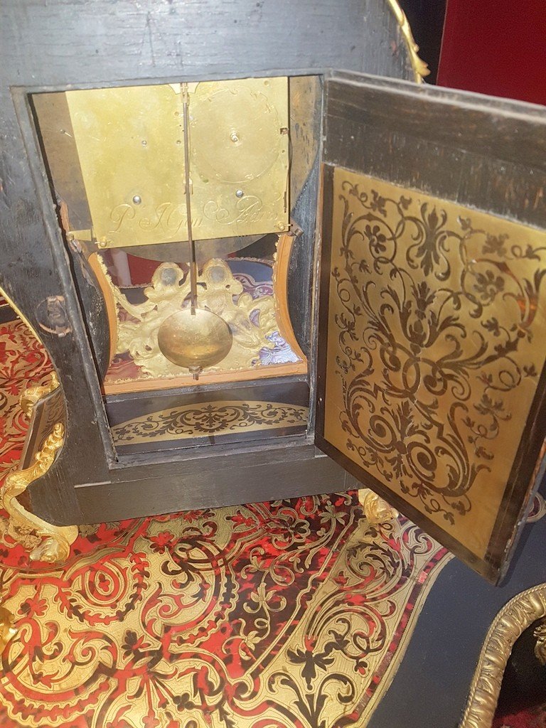  &quot; Grand Cartel &quot; et sa Console . Epoque Louis XIV sign&eacute; J. GOU &agrave; Paris - Marqueterie Boulle -Ecaille brune .XVIIe Si&egrave;cle-photo-7