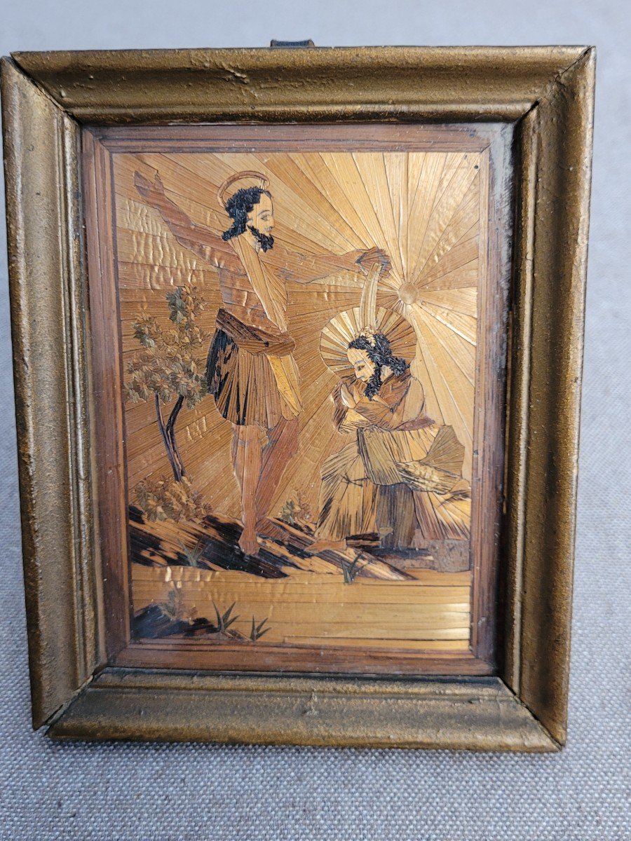 &quot; Le Bapt&ecirc;me du Christ &quot; Marqueterie de paille - XIXe Si&egrave;cle --photo-4