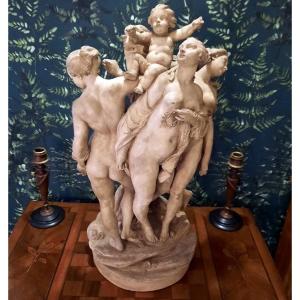 Important Terracotta Representing The "three Graces Carrying Love" Sèvres - 19th Century