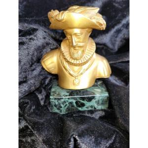  " Henri IV " Buste en Bronze sur socle en marbre vert de Mer