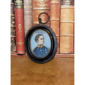 Miniature peinte en fixé sous verre " Portrait de Louis  Napoléon Bonaparte "  XIXe Siècle   