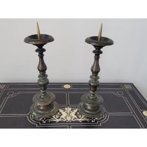 Pair Of High Period Candlesticks - 16th Century 