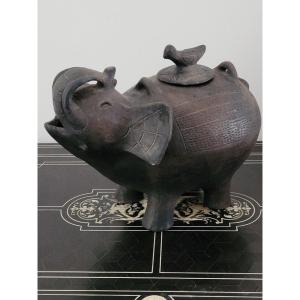 African Terracotta "zoomorph Teapot" In The Shape Of An Elephant 1950s