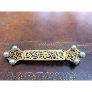  Brooch In 18 Ct Yellow Gold Decorated With 6 Pearls - 20th Century