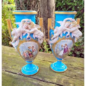 Important And Spectacular Pair Of Sèvres Porcelain Vases - 19th Century.