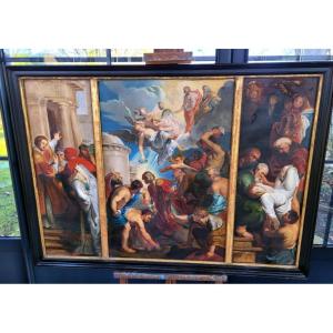  18th Century Triptych "martyrdom Of Saint Stephen" After Peter Paul Rubens (1577-1640)