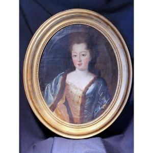  Portrait Of The Duchess Of Burgundy In A Blue Coat By Pierre Mignard - 18th Century