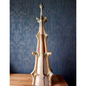  Neo-gothic Polychrome Pinnacle Or Spire Element - 19th Century