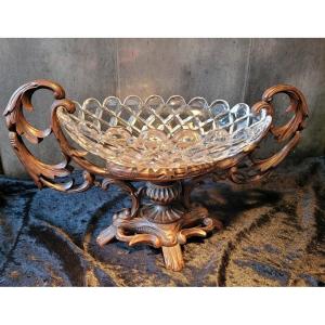  Baccarat Crystal Fruit Bowl On Carved Wood - 19th Century 