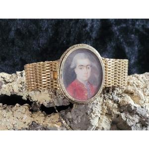  Bracelet avec Fermoir &quot; Portrait d&#039;un Noble &agrave; la Perruque grise &quot; XVIIIe - Epoque Louis XVI