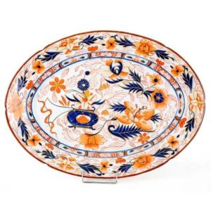  Chine XIXe  - Grand Plat ovale en Porcelaine Polychrome à décor Imari 