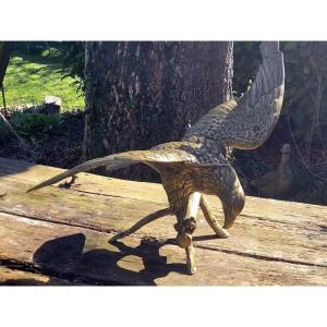  Large Bronze Sculpture "eagle On A Branch" 20th Century 