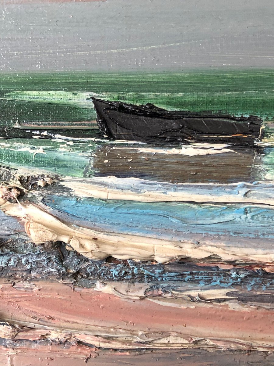 Gondret Lucien (1941-2013), Boat At Low Tide, Brittany.-photo-4