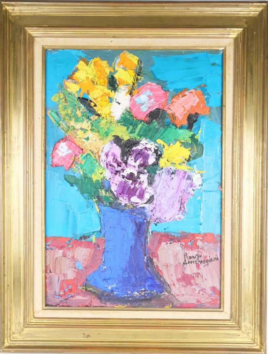 Pierre Ambrogiani  (1907-1986) , Fleurs au vase bleu 