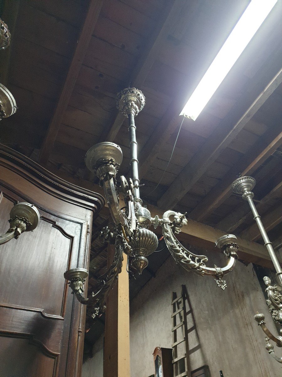 Set Of Three Important Silver Metal Chandeliers-photo-1