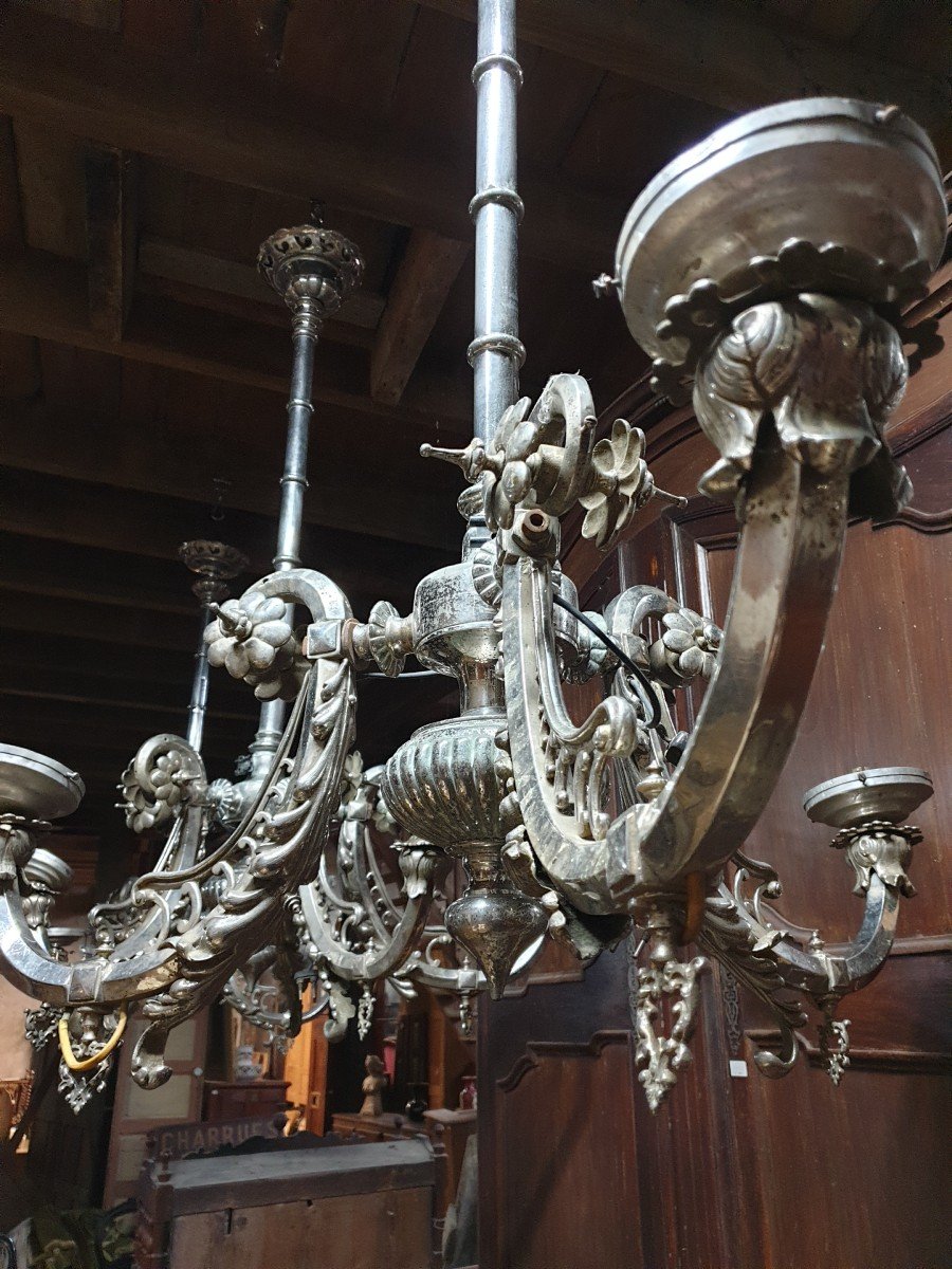 Set Of Three Important Silver Metal Chandeliers-photo-6