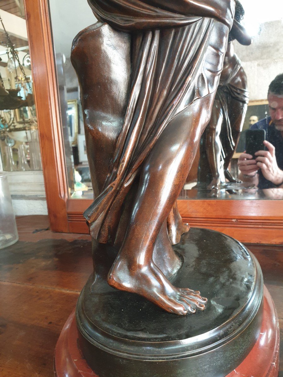 Bronze Subject Representing "the Bacchante With Small Faun" Model By Jean-joseph Foucou-photo-2