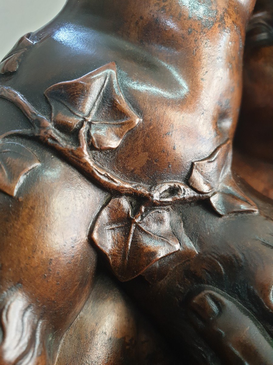 Bronze Subject Representing "the Bacchante With Small Faun" Model By Jean-joseph Foucou-photo-6