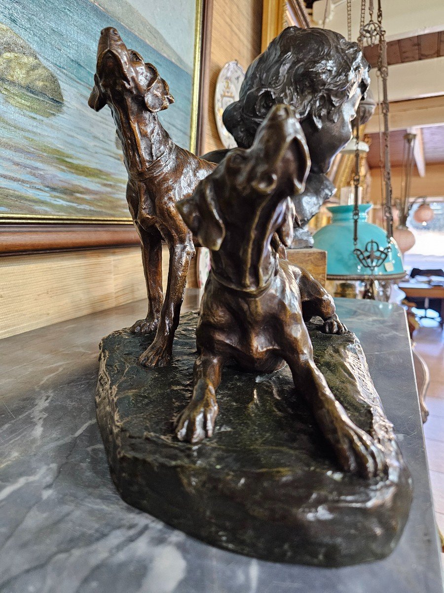 Bronze Titled "with Rifle Shot" Signed Eglantine Robert Lemaitre Stamp Of The Founder Goldscheider-photo-3