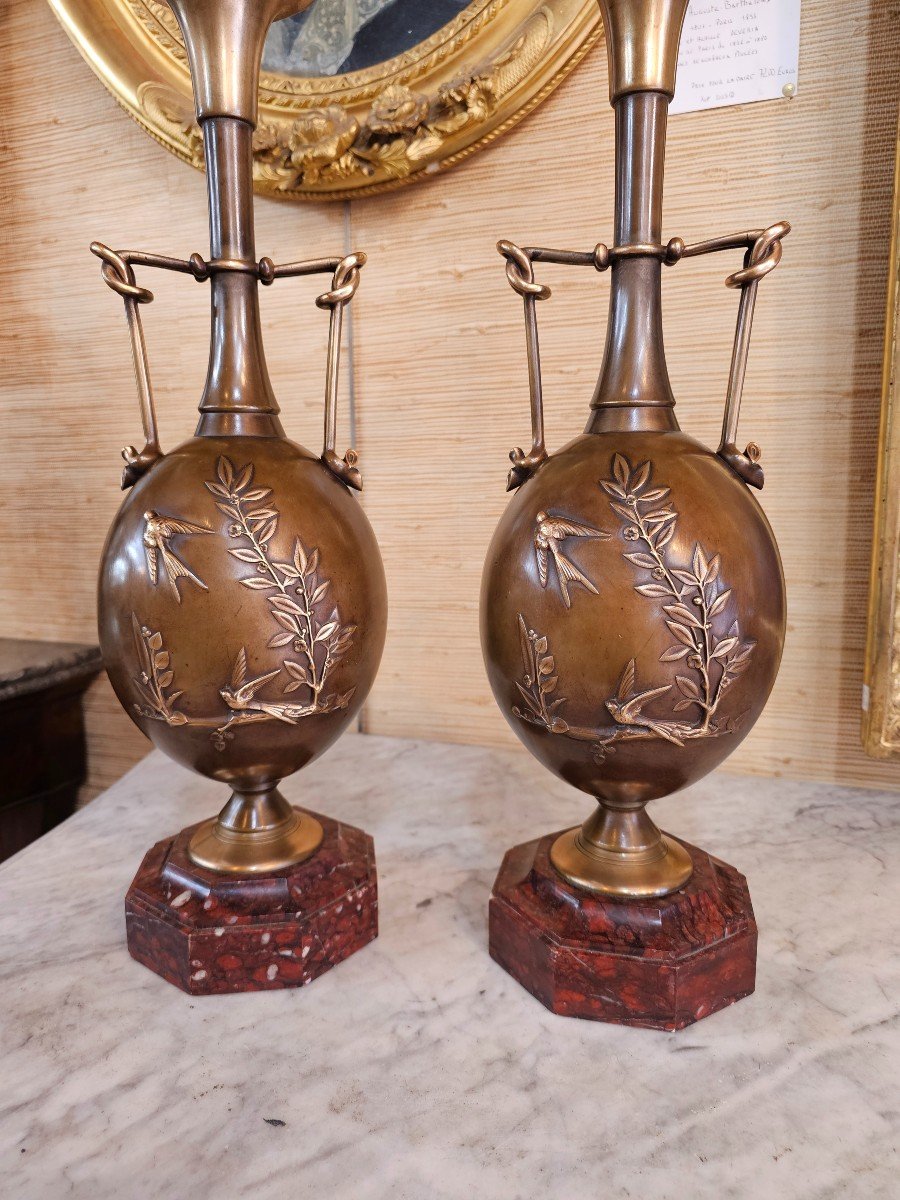 Pair Of Cast Bronze Vases Napoleon III Period Signed F Barbedienne And H Cahieux-photo-3