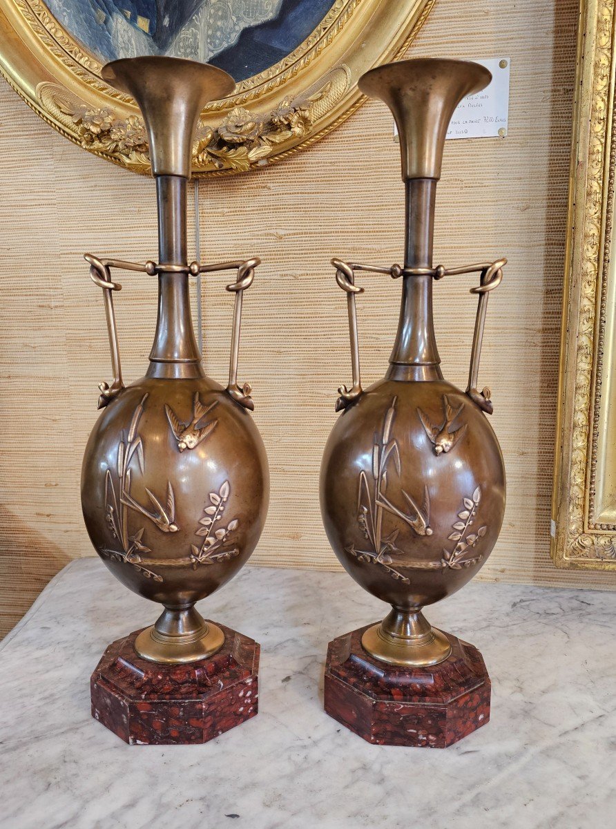 Pair Of Cast Bronze Vases Napoleon III Period Signed F Barbedienne And H Cahieux