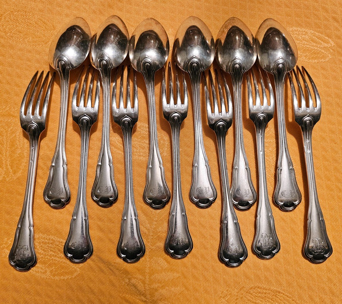 6 Spoons And 7 Forks In Silver Minerva Hallmark Weight 1117 Grams 