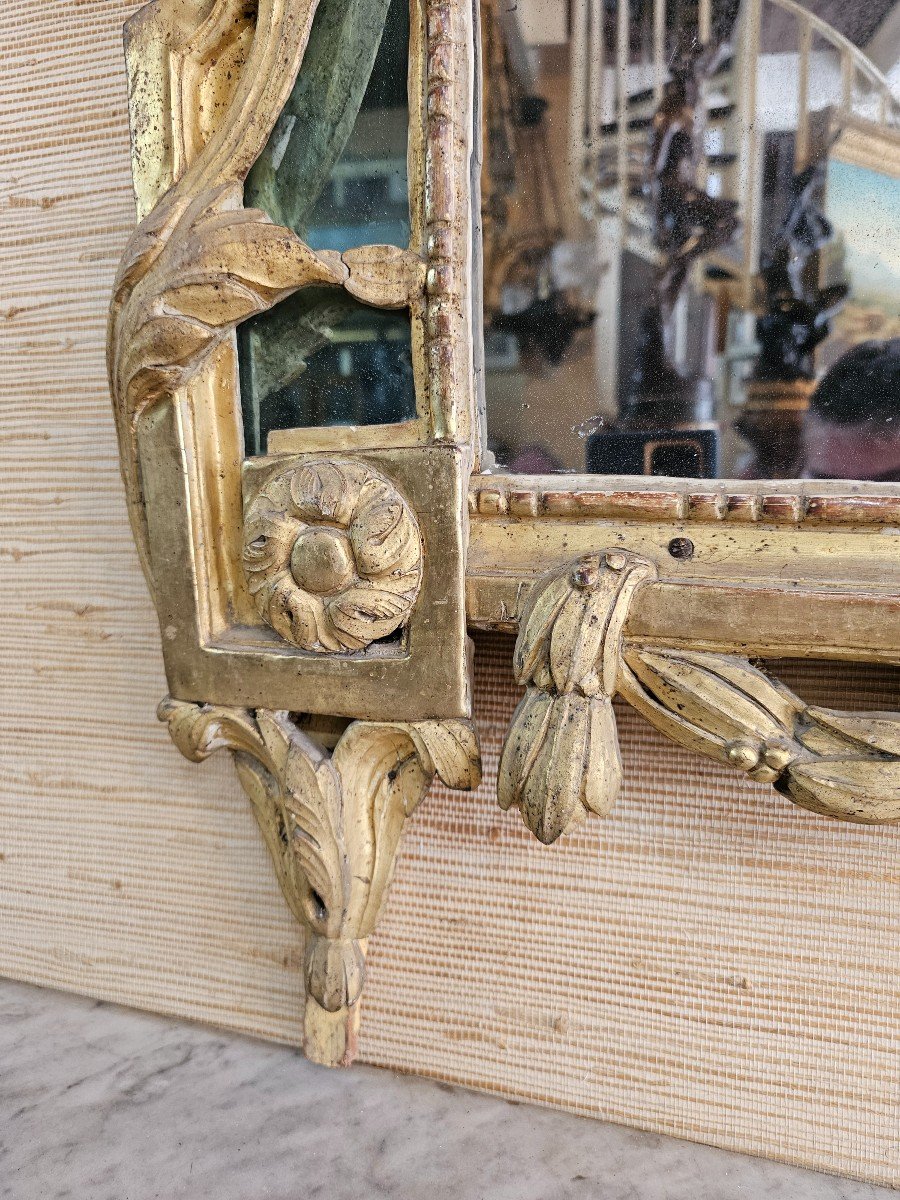 Louis XVI Period Mirror With Parecloses In Carved And Gilded Wood-photo-2