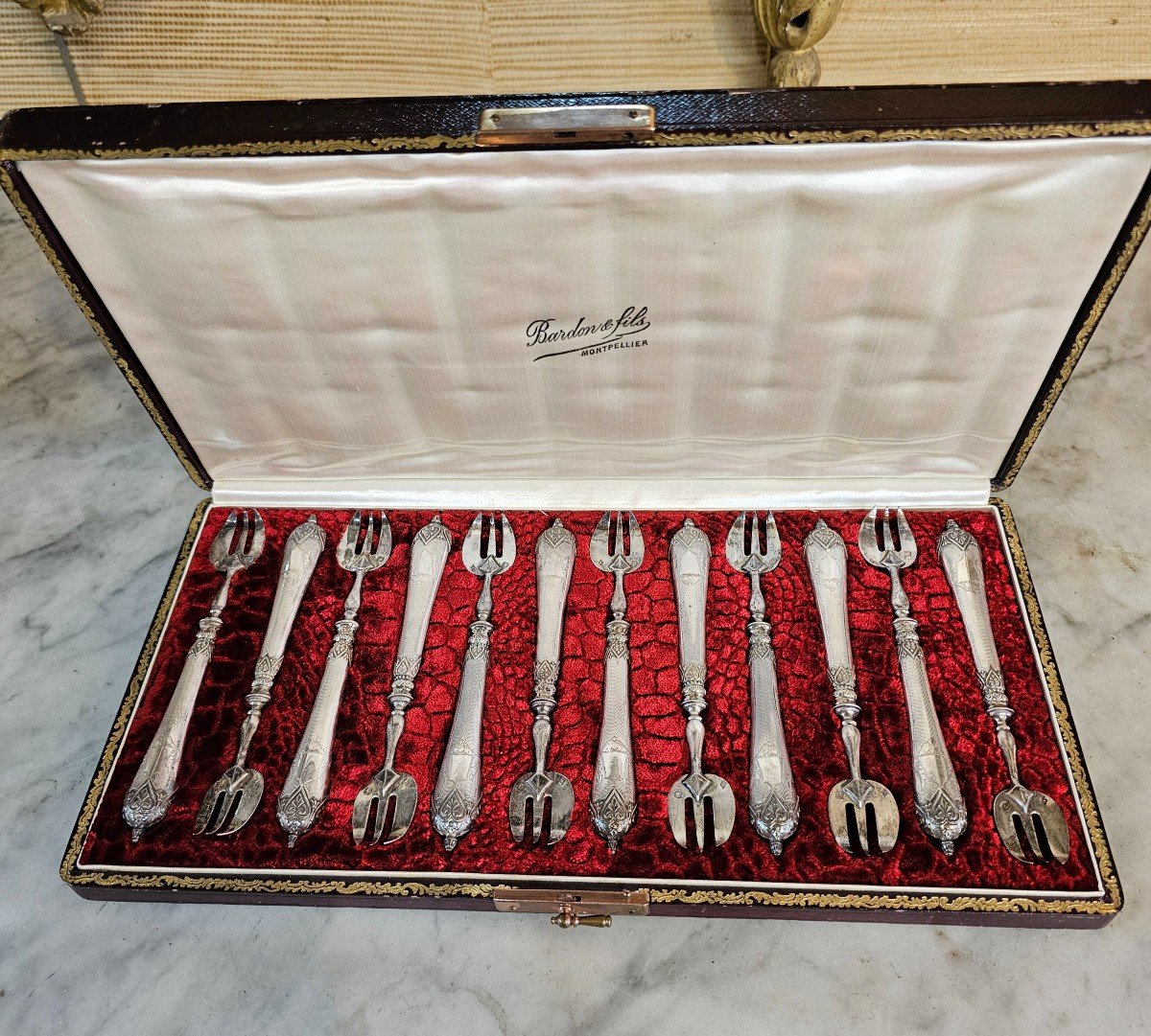 Box Of 12 Silver Oyster Forks 