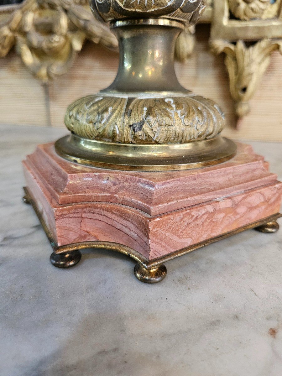 Very Important Electrified Oil Lamp In Marble And Bronze -photo-3