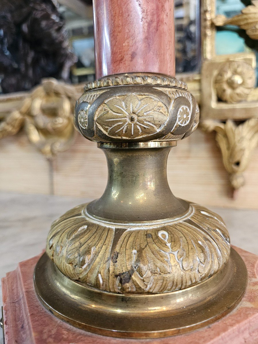 Very Important Electrified Oil Lamp In Marble And Bronze -photo-4