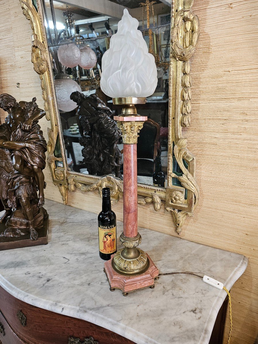 Very Important Electrified Oil Lamp In Marble And Bronze -photo-2