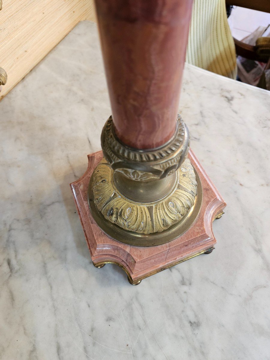 Very Important Electrified Oil Lamp In Marble And Bronze -photo-5