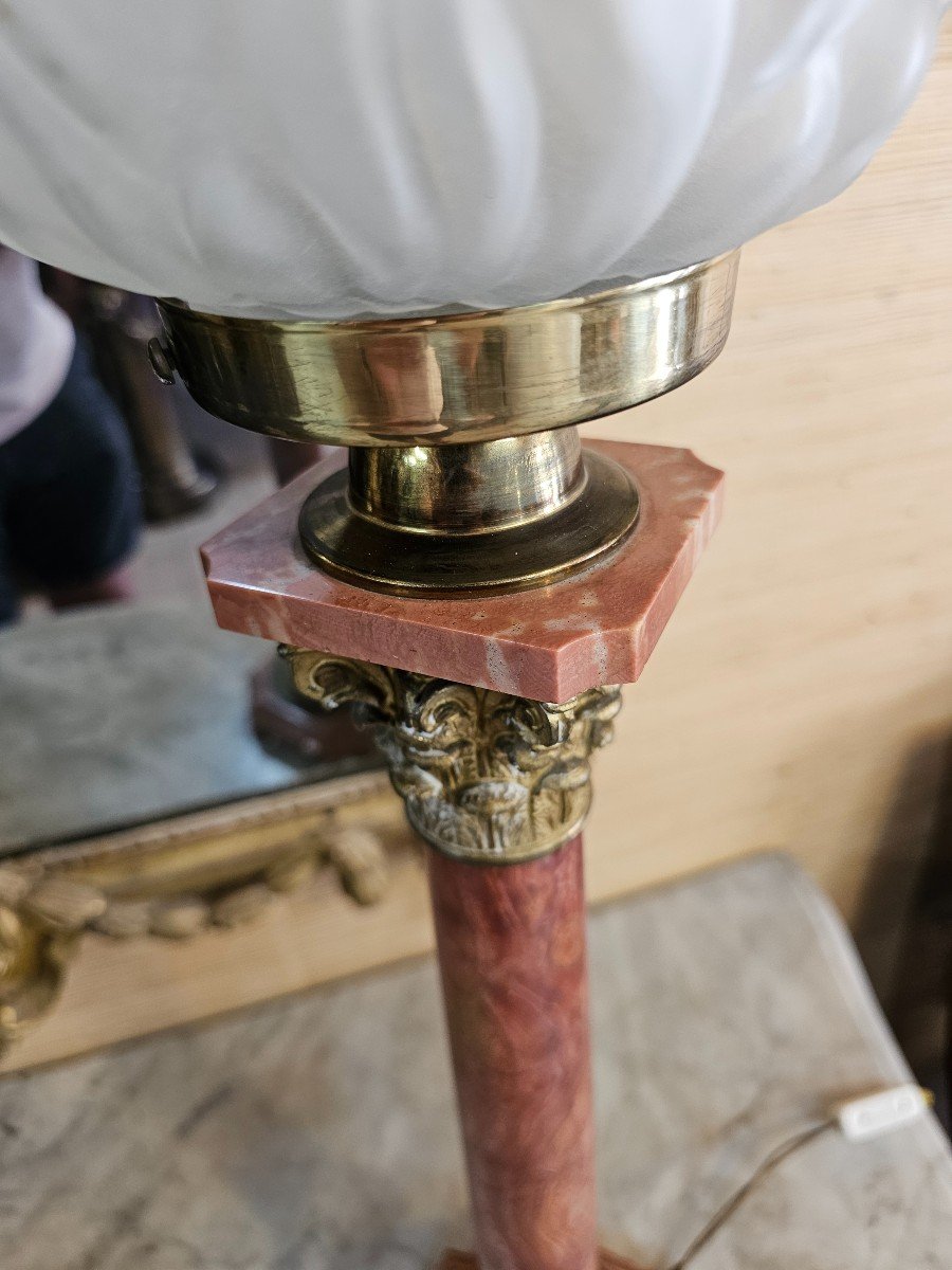 Very Important Electrified Oil Lamp In Marble And Bronze -photo-6