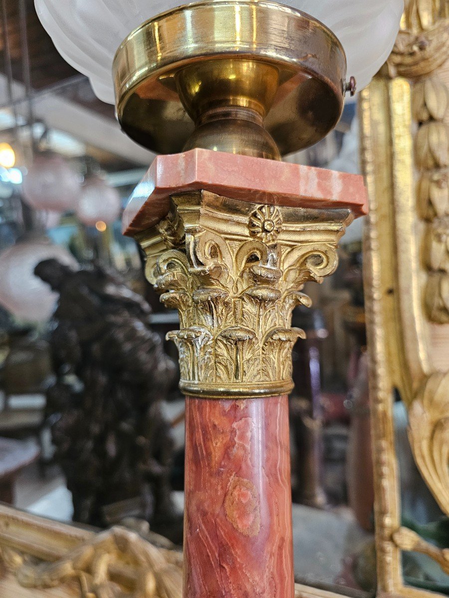 Very Important Electrified Oil Lamp In Marble And Bronze -photo-7