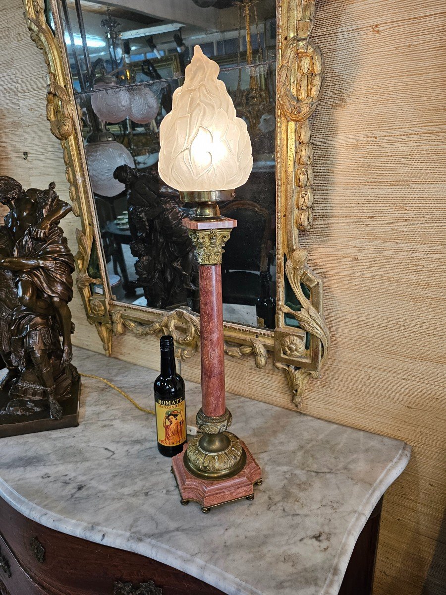 Very Important Electrified Oil Lamp In Marble And Bronze 