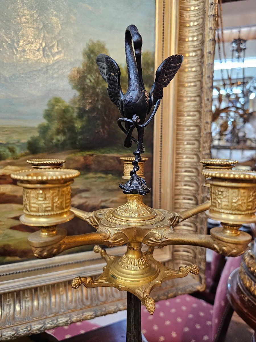 Paire De Candelabres En Bronze à Patine Sombre Et Dorée d'époque Napoléon III -photo-4