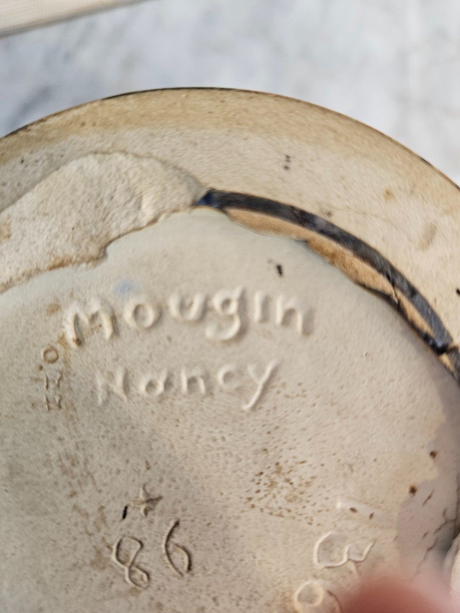 Large Stoneware Vase Signed Mougin Nancy With Crystallization And Chamomile Flower Decor -photo-2