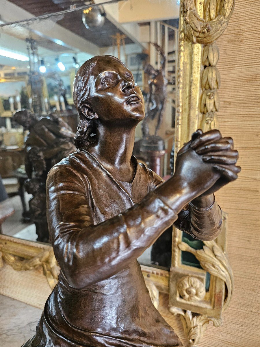 Bronze Signed Paul Dubois Entitled Prayer, Barbedienne Founder -photo-3