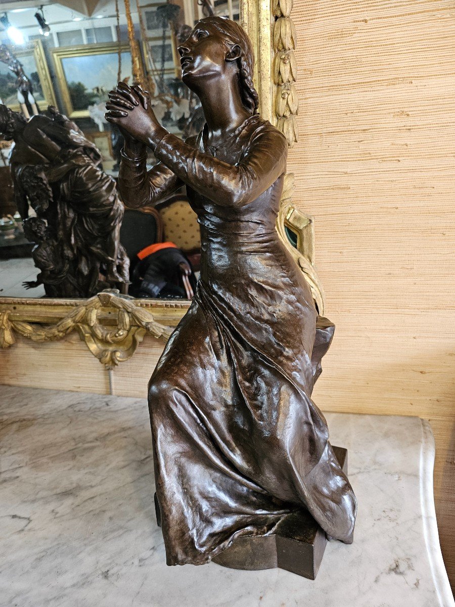 Bronze Signed Paul Dubois Entitled Prayer, Barbedienne Founder -photo-7