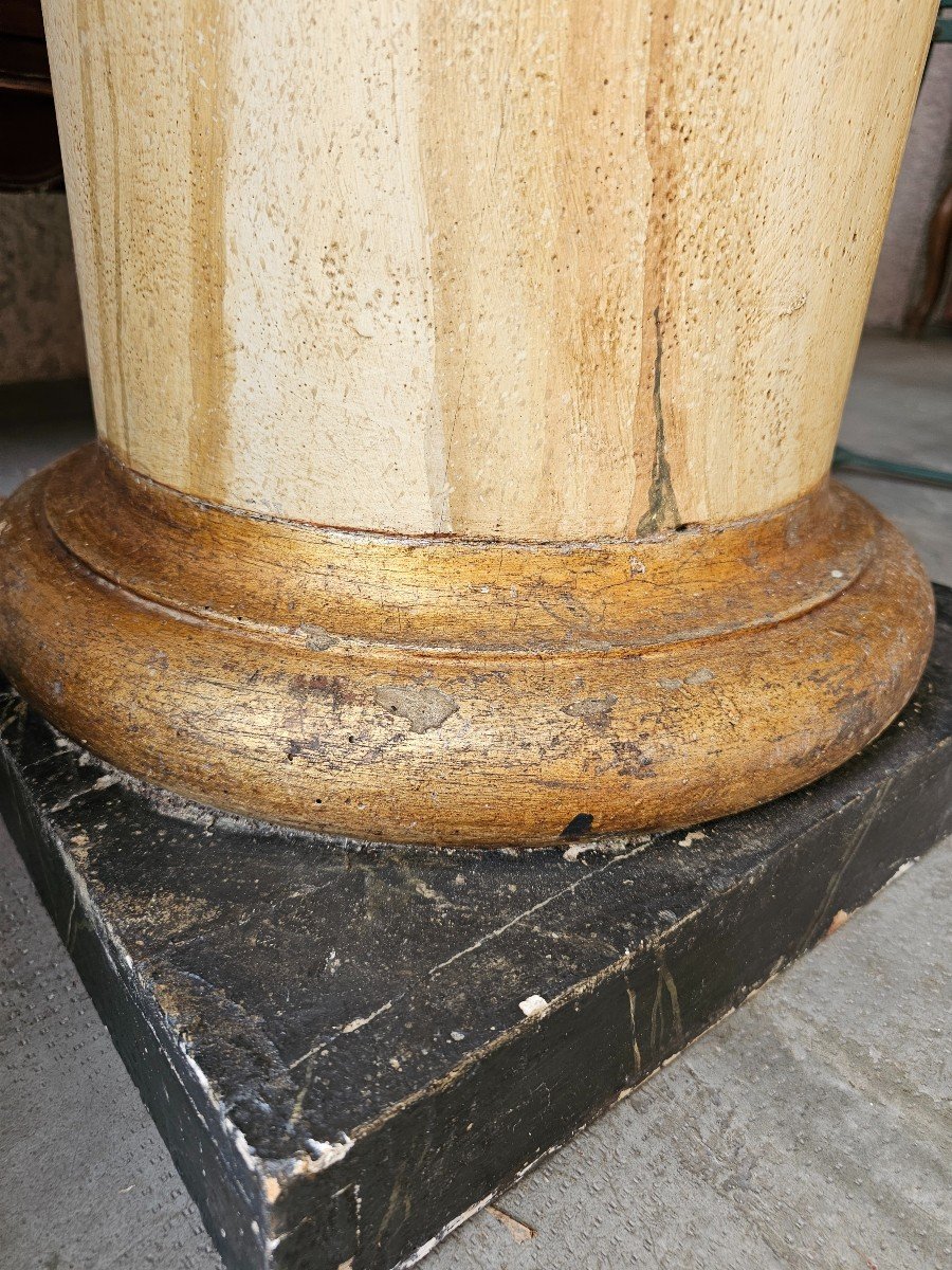 Pair Of Stuccoed And Painted Wooden Columns In Imitation Marble-photo-3