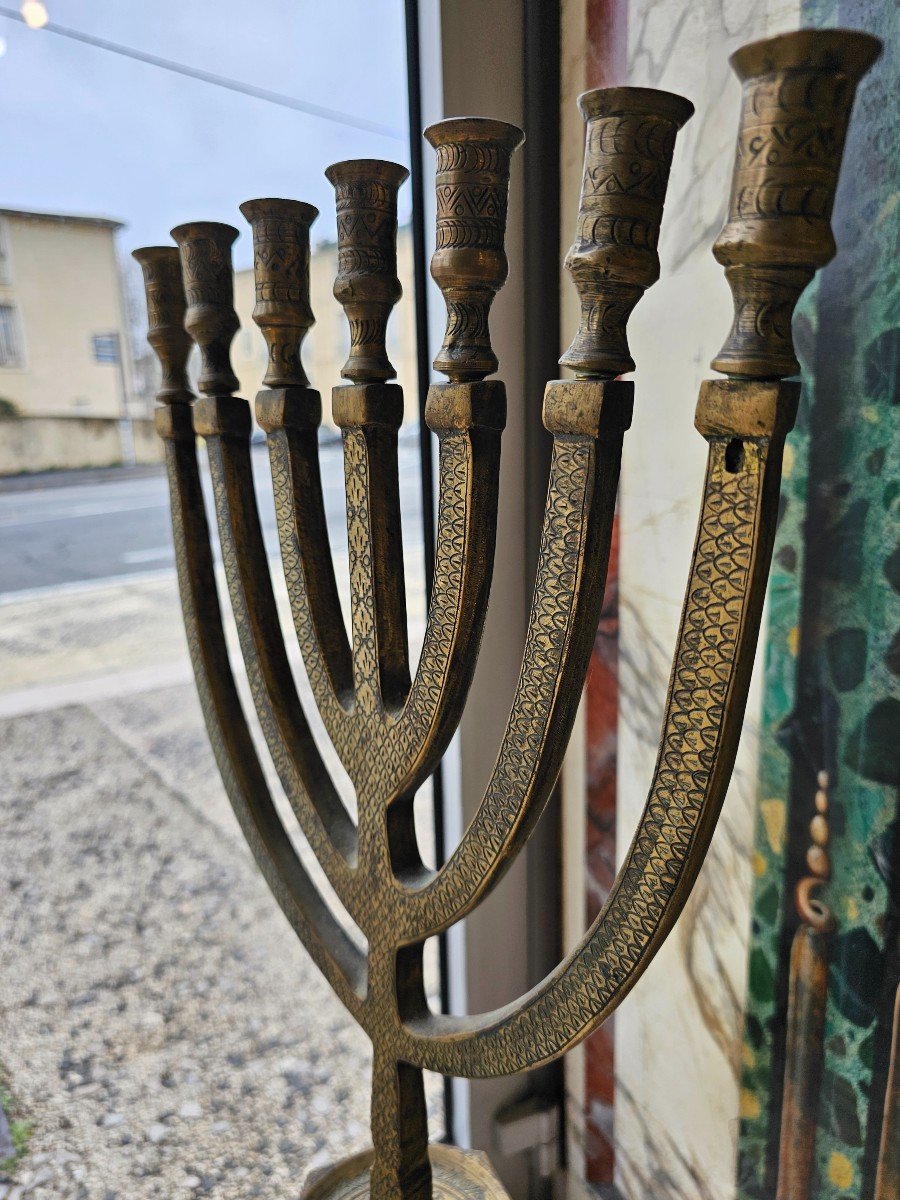 Menorah Or Jewish Candlestick With 7 Arms, On Stand. Bronze -photo-3