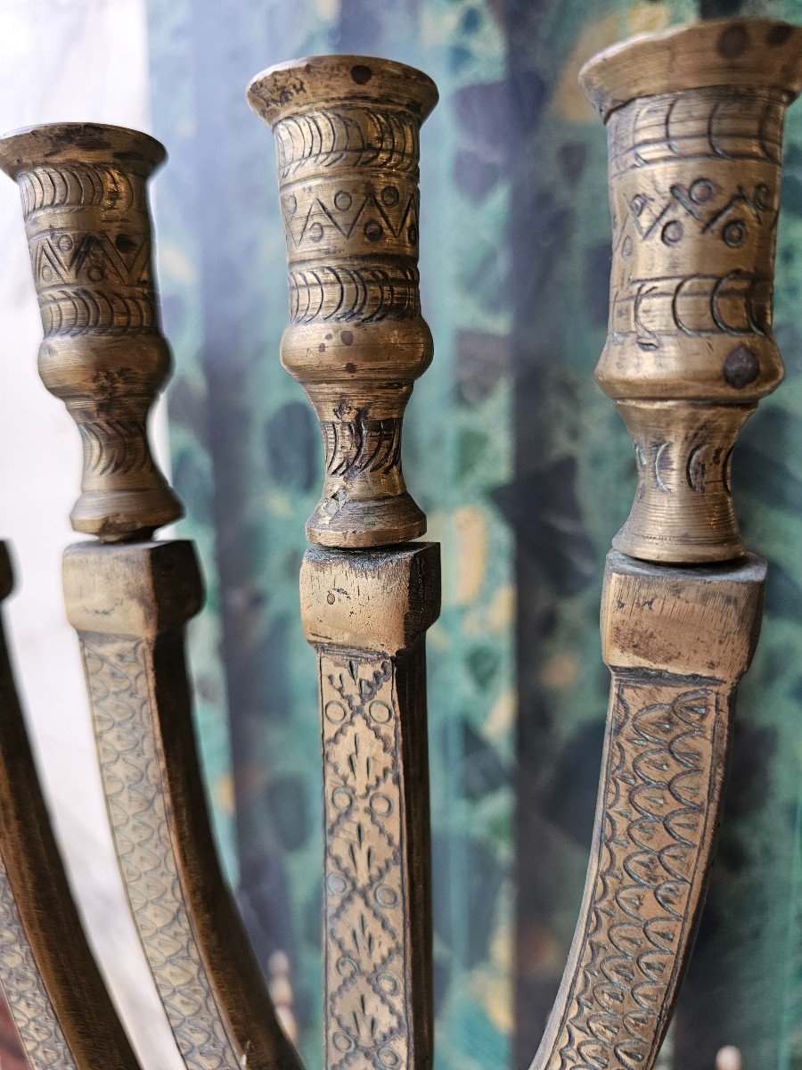 Menorah Or Jewish Candlestick With 7 Arms, On Stand. Bronze -photo-6