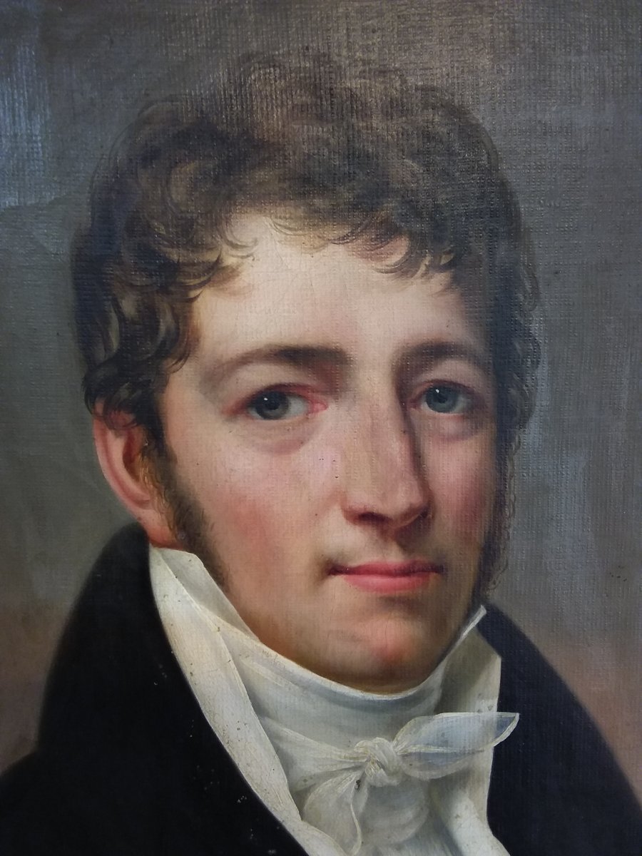 Tableau Portrait d'Un Jeune Homme Au Noeud Blanc Signé Edmée Brucy Et Daté 1817-photo-2