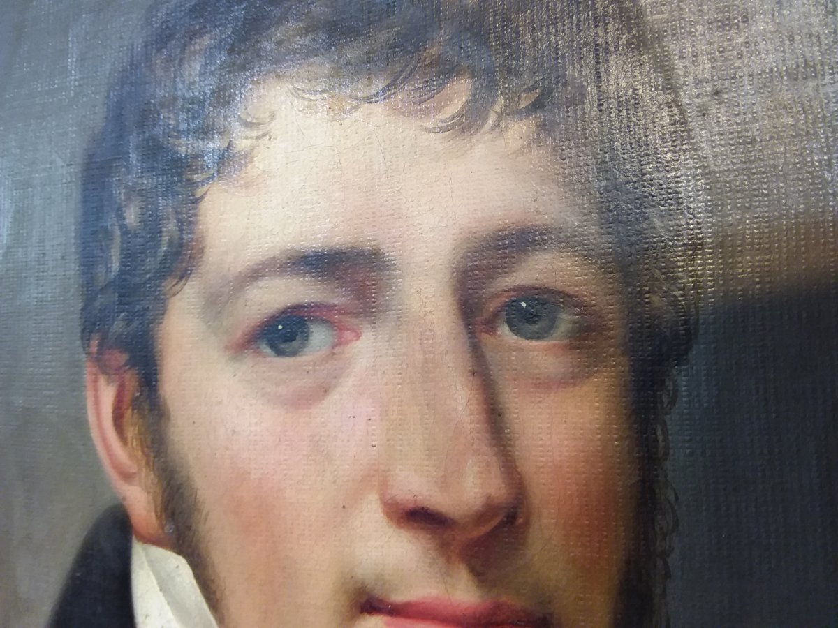 Tableau Portrait d'Un Jeune Homme Au Noeud Blanc Signé Edmée Brucy Et Daté 1817-photo-6