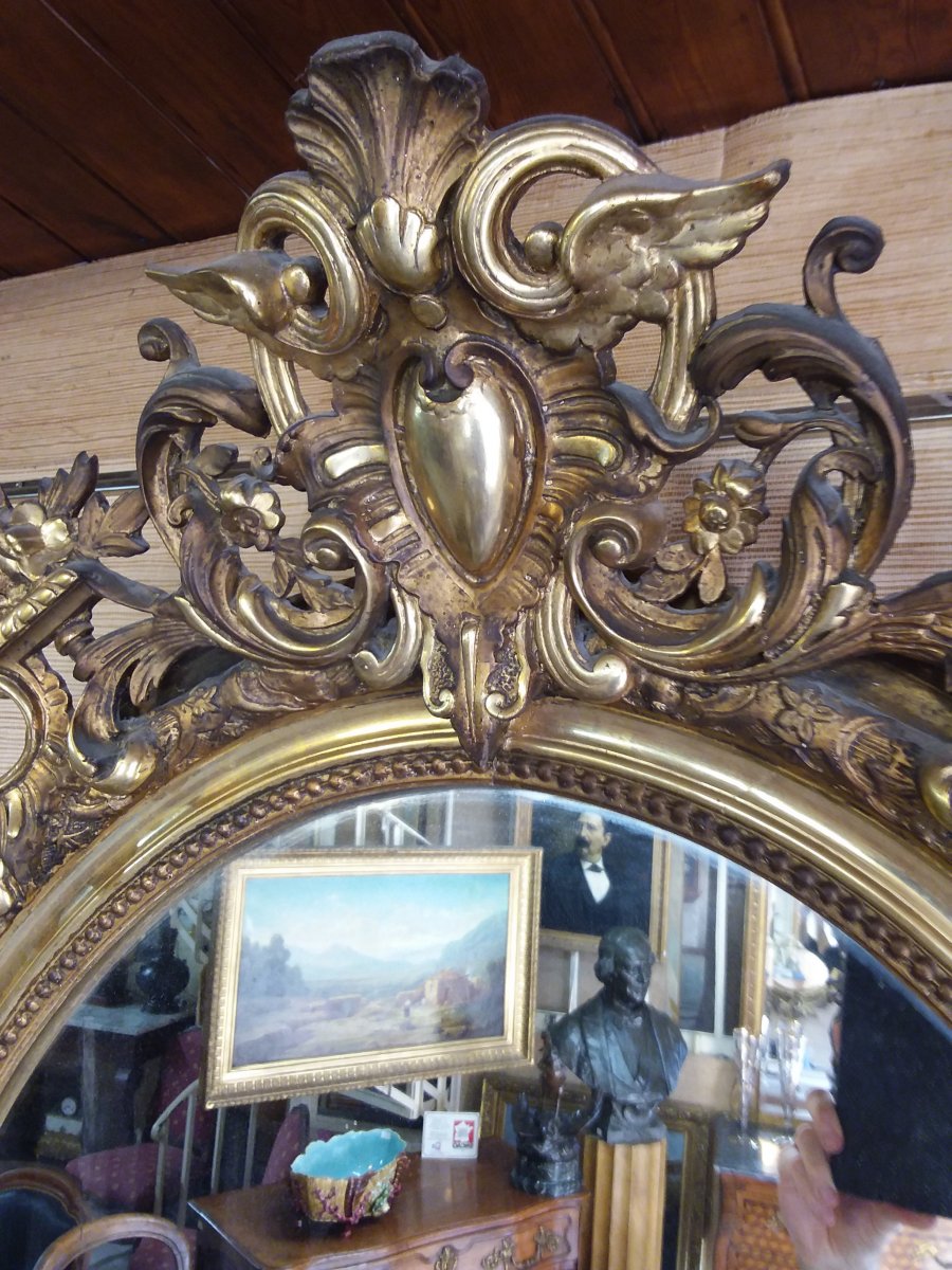 Napoleon III Medallion Mirror In Wood And Golden Stucco-photo-2