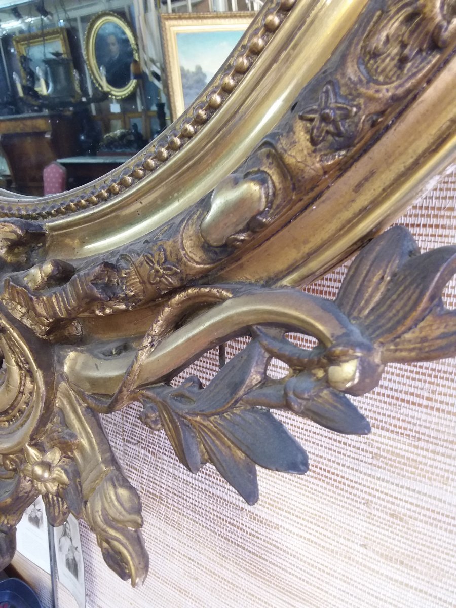 Napoleon III Medallion Mirror In Wood And Golden Stucco-photo-1